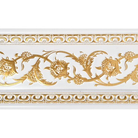 Afd Home 94 in. Gold on French White Floral Chair Rail, White & Gold 12019635